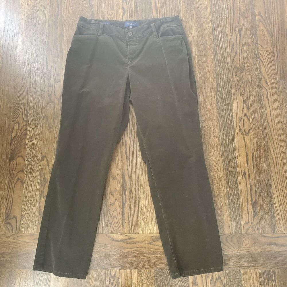 Talbots Petites Curvy Pant Womens Corduroy Cotton Stretch Moss Forest Green 10P